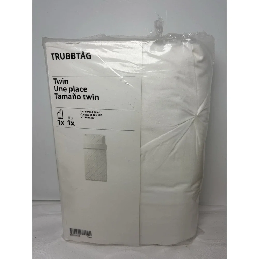 Ikea TRUBBTAG Twin Duvet Cover w/1 Pillowcases Bed Set White - New 64x86